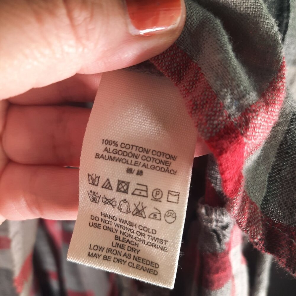 Free People Peppy In Plaid Gray Red Button Up Ruffle Back Oversized Blouse - Picture 5 of 11